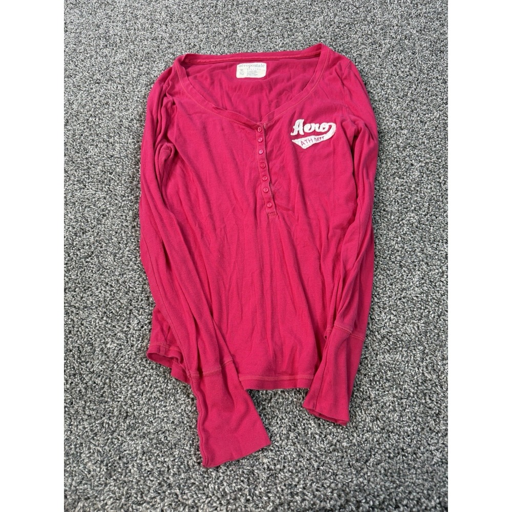 Vintage Y2K Aeropostale Henley Long Sleeve T Shirt Women's Size XL Pink